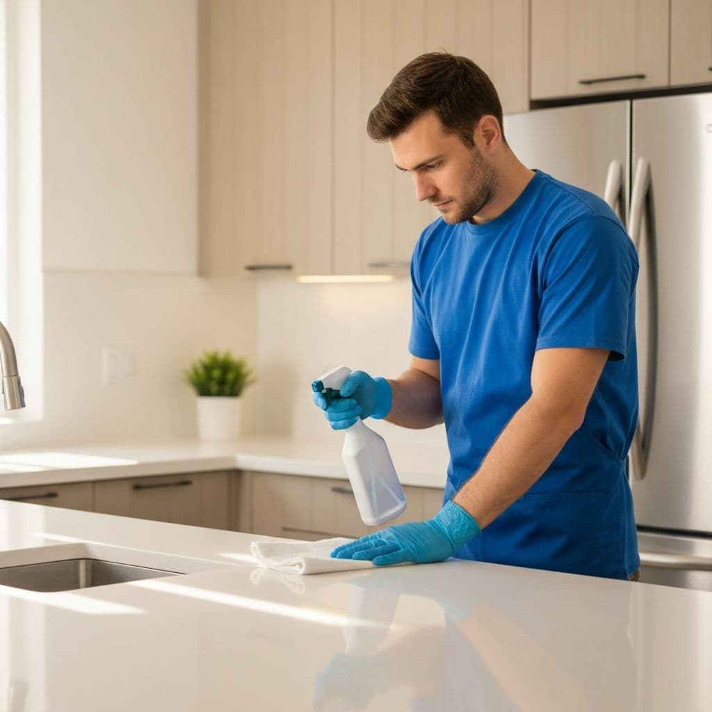 Professional cleaner at work in a modern kitchen